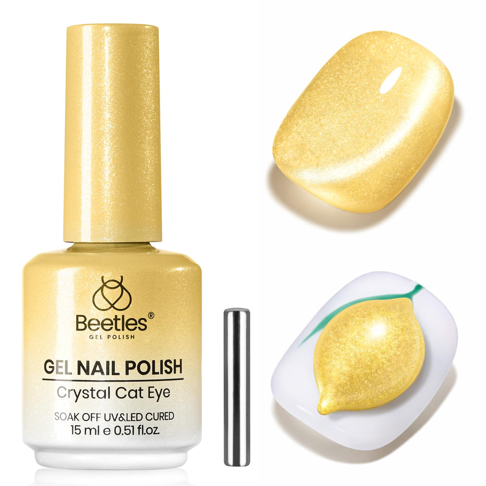 Beetles Lemon Veil Yellow Cat Eye Gel Polish bottle with magnetic shimmer for chic nails