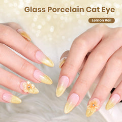 Beetles Lemon Veil DIY nail art at home with cat eye shimmer