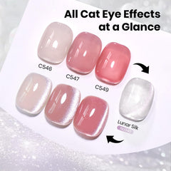 Beetles Lunar Silk Silver Cat Eye nails showing luminous cat eye glow