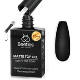 Beetles Matte Top Coat 15ml bottle showing professional satin finish for chrome art.