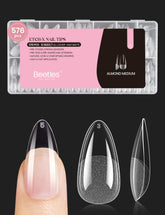 Beetles Medium Almond Nail Tips packaging shown for easy at‑home manicure