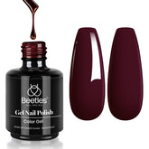Beetles Merlot Gel Esmalte, botella en primer plano para color intenso y cobertura uniforme.