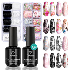 Beetles Nail Foil Glue Gel duo 15ml bottles for at‑home foil transfer