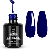 Beetles Navy Blue gel polish bottle shows Midnight Ocean shade for rich color