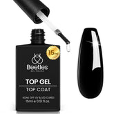 Beetles No Wipe Top Coat 15ml bottle for crystal-clear shine.