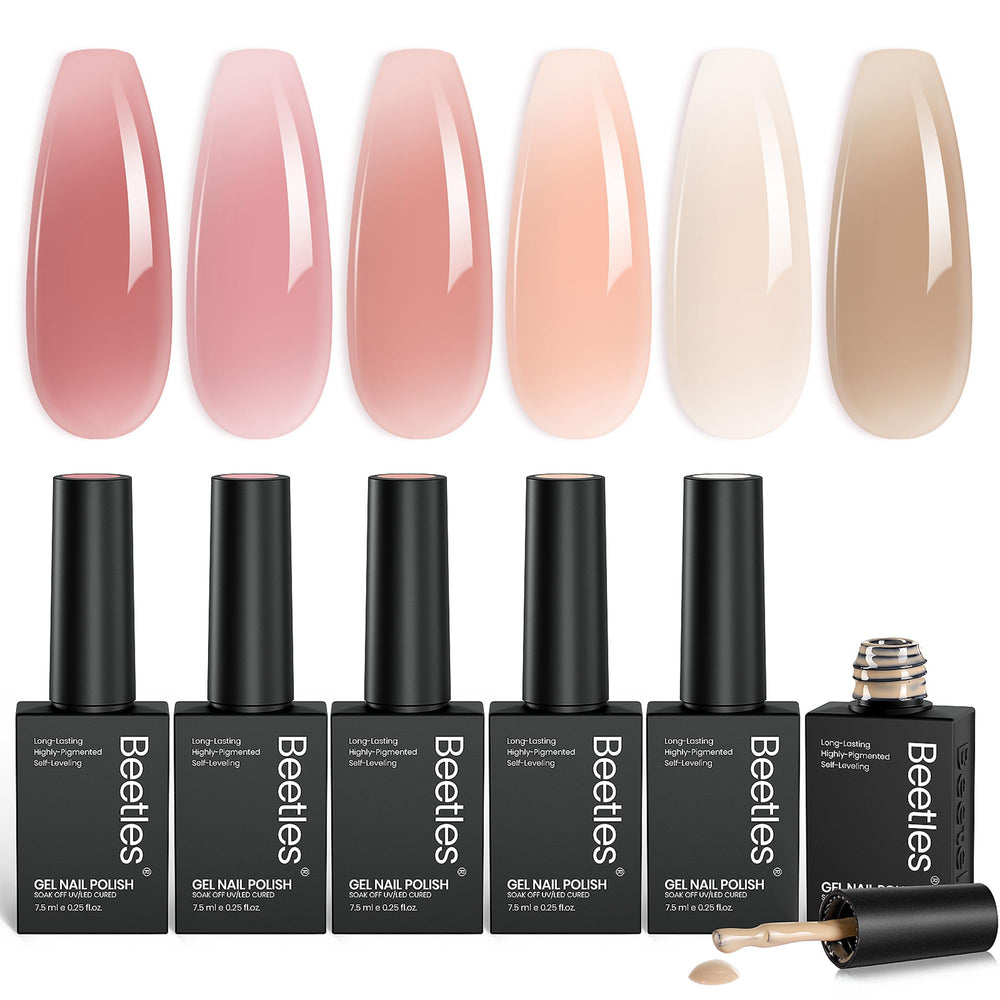 Beetles Nude Gel Nail Set on display in a box for easy gifting.