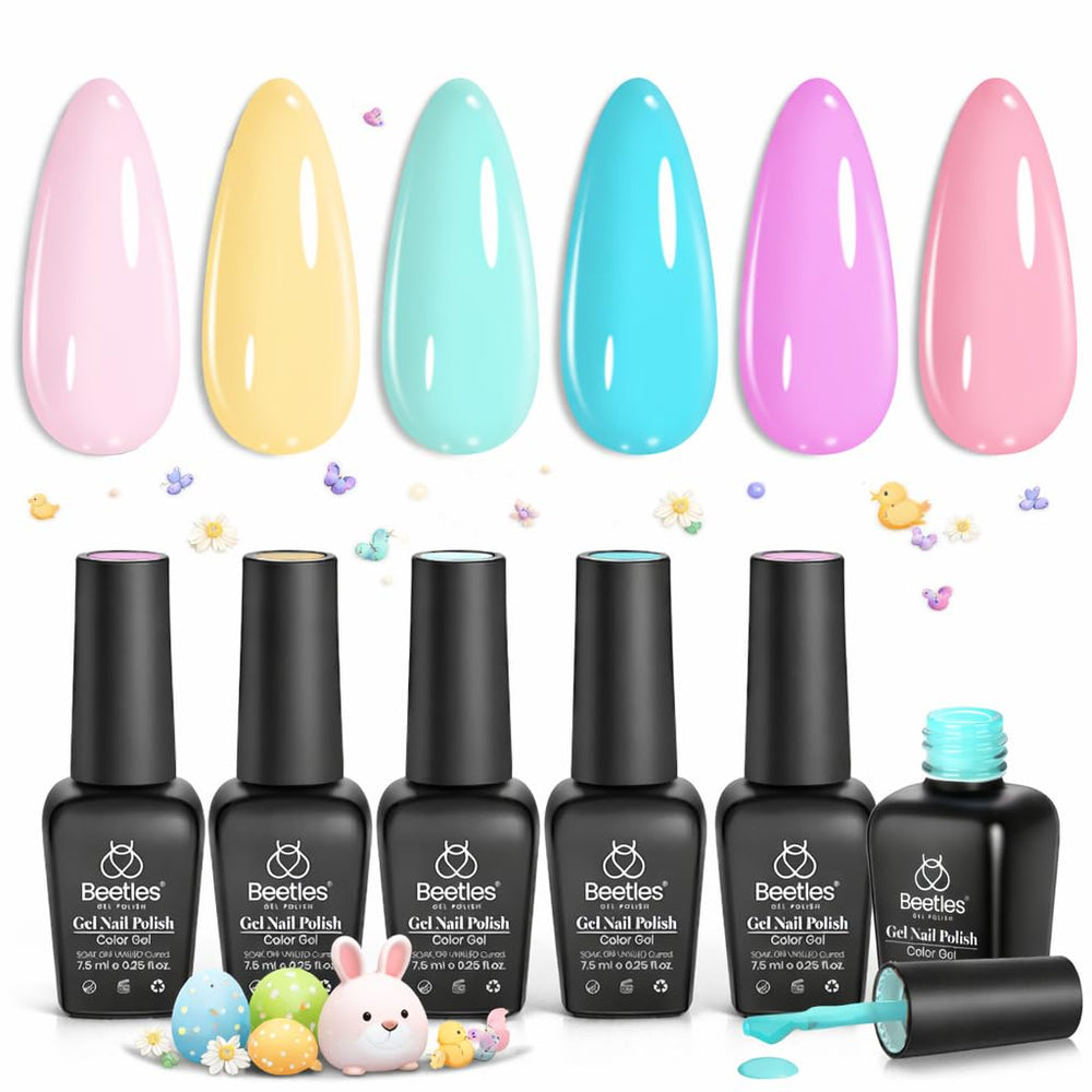 Beetles Pastel Set de Gel Polish, 6 botes para manicura duradera.