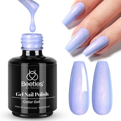 Beetles Gel Polish en azul lavanda, tono duradero para manicura elegante.