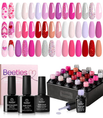 Beetles pink gel polish set with 20 colors for versatile looks.