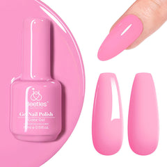 Beetles Pink Silk Rosettes gel polish bottle on display for DIY nails