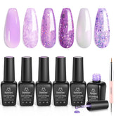 Beetles Purple Gel Polish Set with six shades for at-home manicure variety.