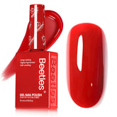 Beetles Red Gel Nail Polish bottle closeup showing vibrant color and sleek packaging