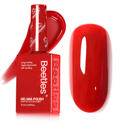 Beetles Red Gel Nail Polish bottle closeup showing vibrant color and sleek packaging