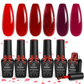 Beetles Red Jelly Gel Nail Polish Set with six bottles for at-home manicures.