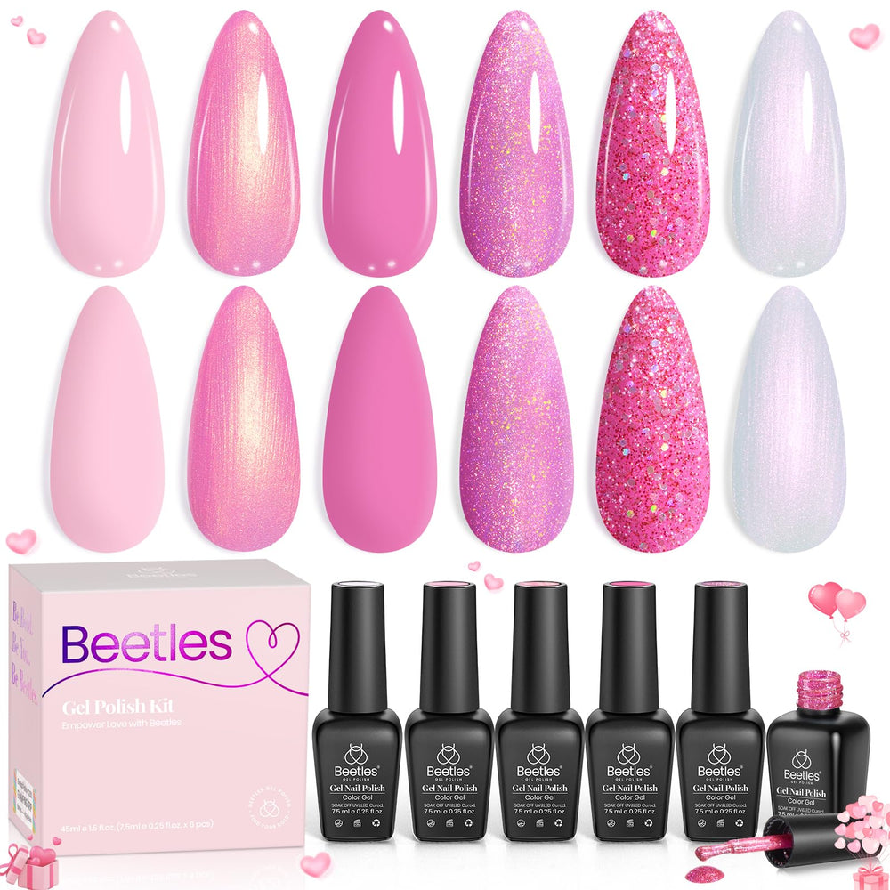 Beetles set esmalte gel rosa 6 colores para uñas brillantes y duraderas