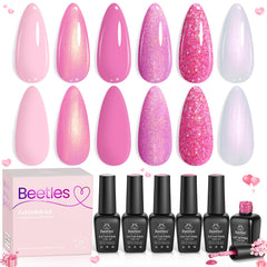 Beetles set esmalte gel rosa 6 colores para uñas brillantes y duraderas