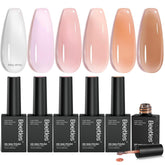 Beetles Sheer Elegance Nude kit closeup shows six jelly colors for versatile nail designs.