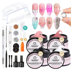 Beetles Solid Builder Gel kit in clear shade for durable 3D nail sculpting at home.