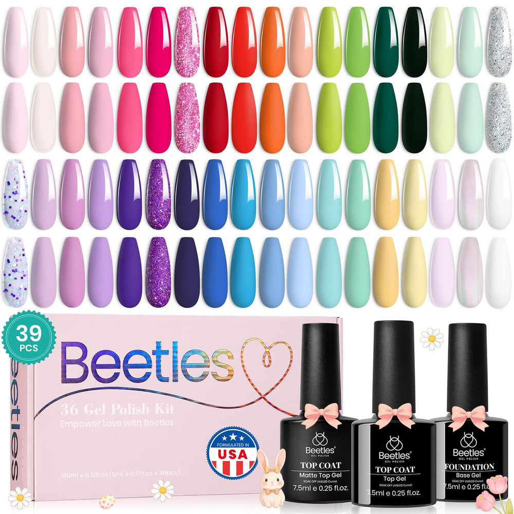 Beetles Spring Gel Nail Polish Set with 36 shades for versatile DIY manicures.