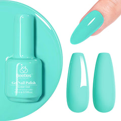 Beetles Teal Cascade Verde, frente de botella, color intenso para manicuras.