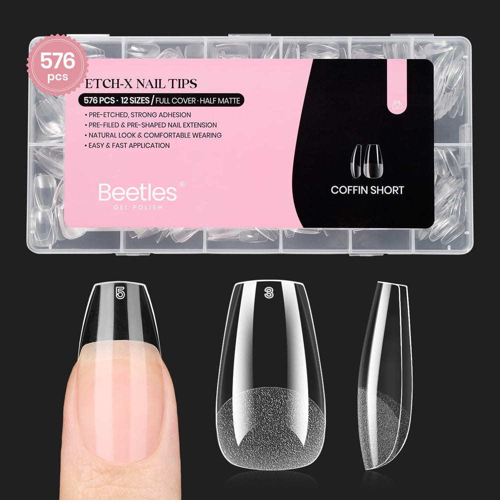 Beetles puntas uñas forma ataúd cortas, ajuste preciso para look natural