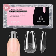 Beetles puntas uñas forma ataúd cortas, ajuste preciso para look natural