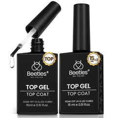 Beetles Top Coat 15ml clear bottle provides lasting high-gloss finish.