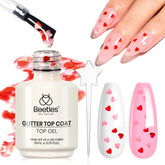 Beetles Top Coat Corazones Primavera, brillo luminoso para uñas