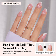 Beetles X Press Plus Uñas Francesas Camellia Rosa con 16 tallas para un ajuste cómodo.
