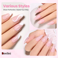 Beetles Warm Grace Nude Pink glossy finish on nails.