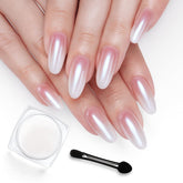 Beetles White Chrome nail powder jar shows iridescent pearlescent finish for gel nails.