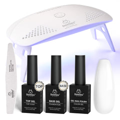Beetles White Gel Nail Kit with UV light shown in front view for at-home manicures
