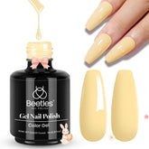 Beetles Lemon Chiffon gel polish bottle closeup for spring nails.