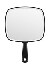 BEFUI extra-large handheld mirror with black handle shows distortion-free reflection for professional grooming.