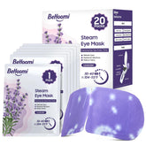 BeHoomi mascarilla ocular caliente en uso para relajación nocturna.