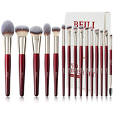 BEILI makeup brush set 15pcs with red packaging for gifting and versatile makeup prep