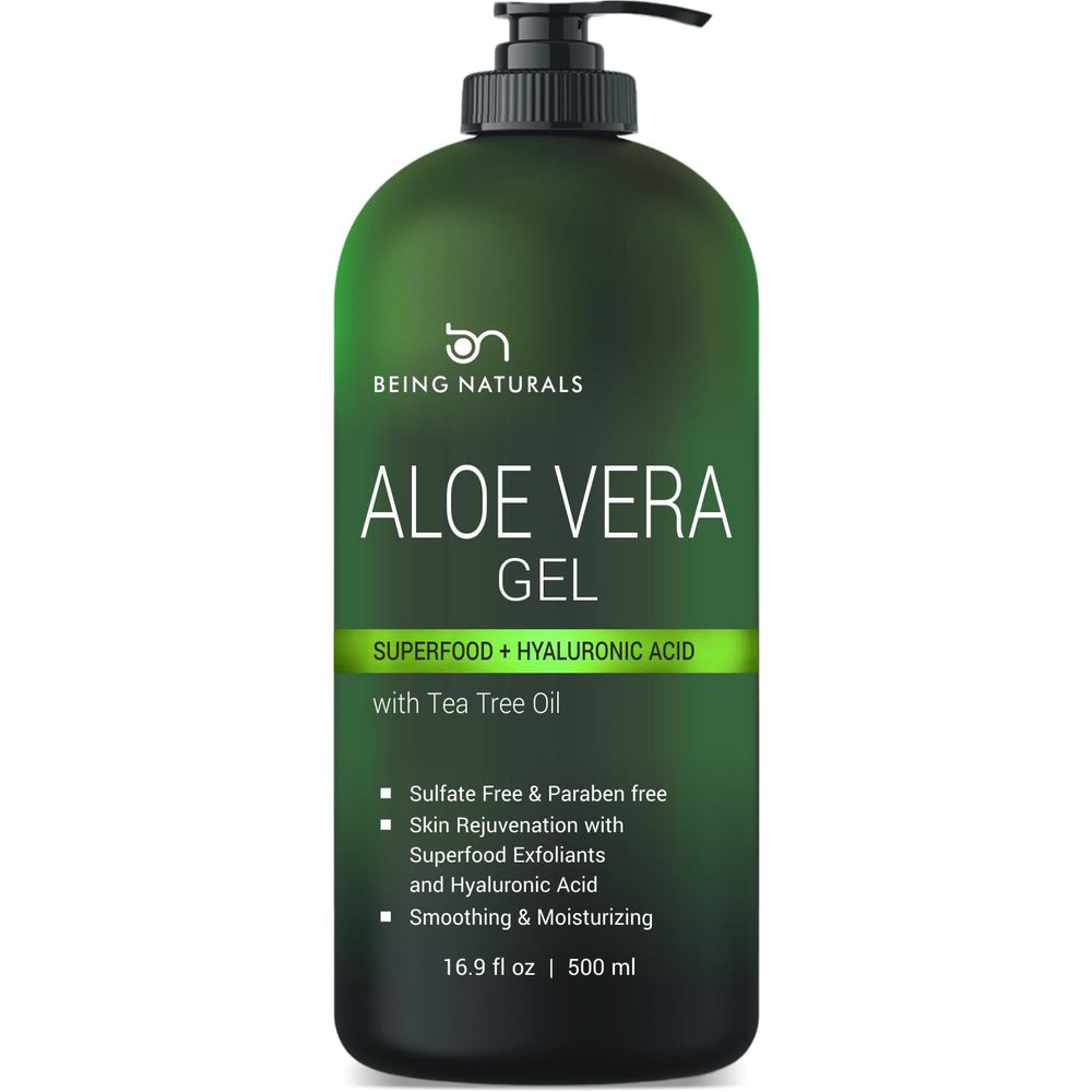 Being Naturals Aloe Vera Gel, botella de 500 ml, hidratación suave para cara y cuerpo.