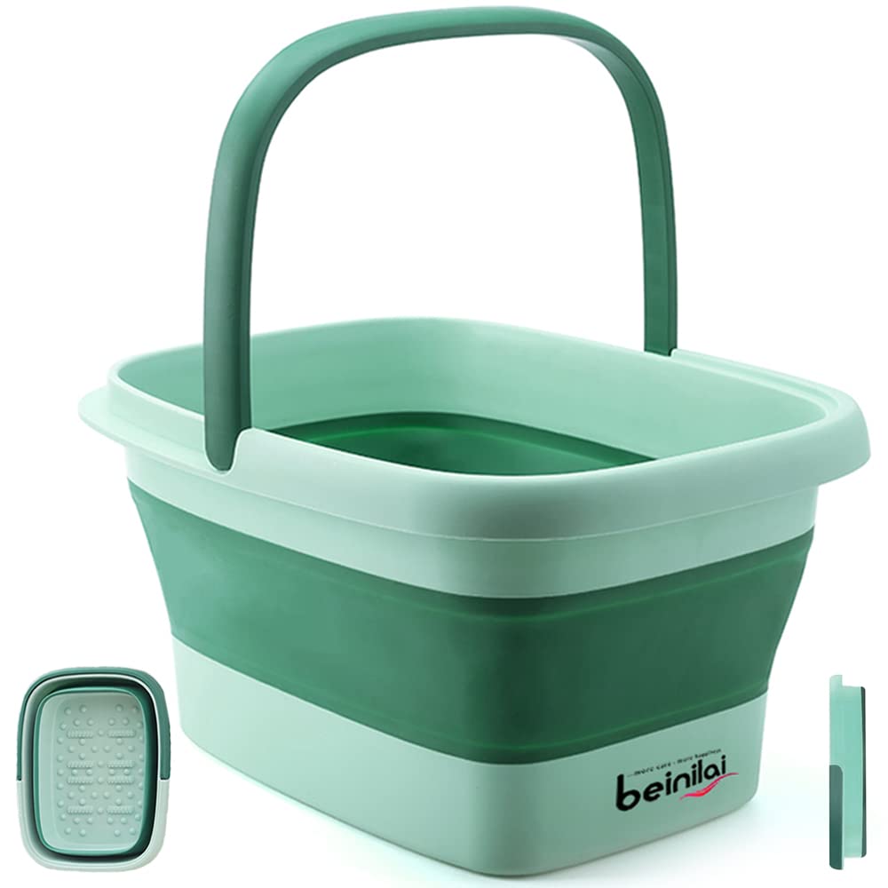 Beinilai collapsible foot bath folded for compact storage and travel.