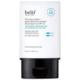 Belif Aqua Bomb SPF 45 bottle close-up highlights lightweight hydration