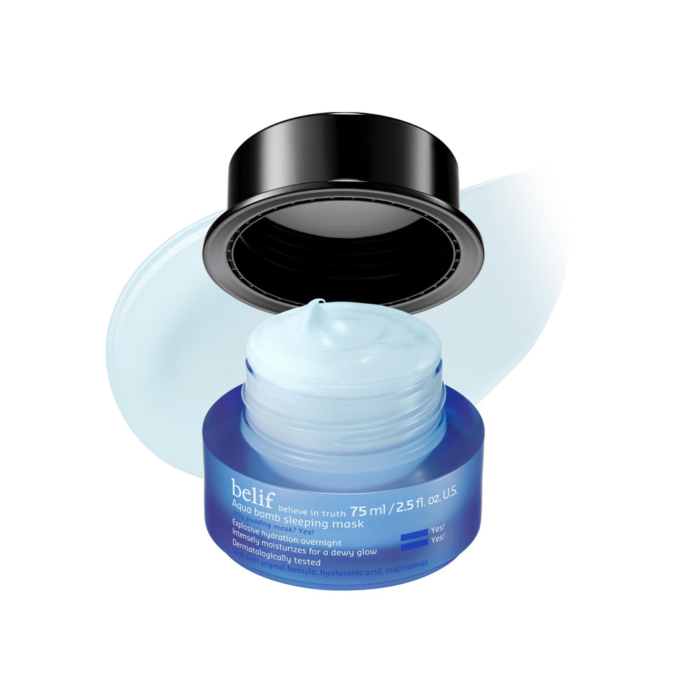 Belif Vitamin E Jelly Overnight Mask jar closeup for intense hydration.