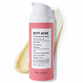 BellamiLuxx butt acne cream bottle against skin for daily use and smoother buttocks.