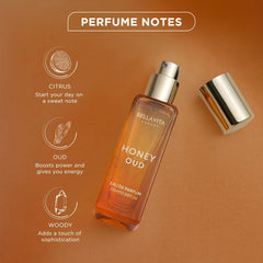 Bella Vita Honey Oud packaging, premium travel-friendly design