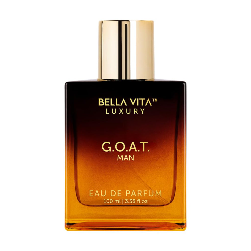 Bella Vita Luxury G.O.A.T. bottle front showing premium masculine fragrance for daily wear