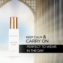 BellaVita Luxury White Oud bottle cap close-up, compact travel-ready design.