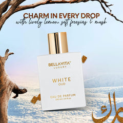 Bella Vita Luxury White Oud heart notes freesia add floral dimension.
