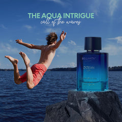 BellaVita Luxury OCEAN bottle-top angle showing a sleek masculine silhouette.