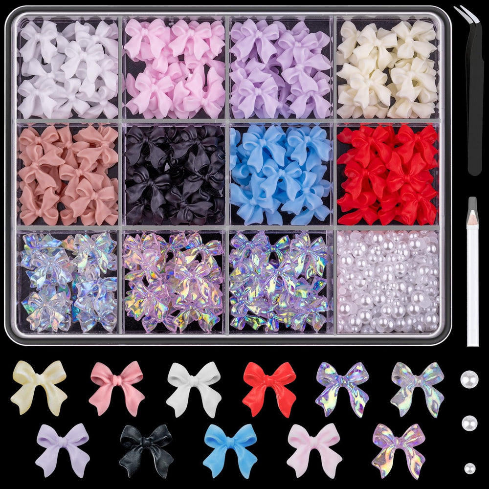 BELLEBOOST bow nail charms in 11 colors for versatile nail art ideas.