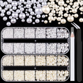 BELLEBOOST flat-back half-round white pearls box for elegant nail art and DIY decorations