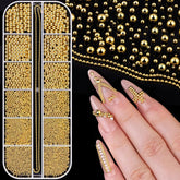 BELLEBOOST gold nail beads grid close-up for versatile nail art decoration ideas.