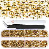 Belleboost gold nail pearls flat-back half-round for salon-ready shine.